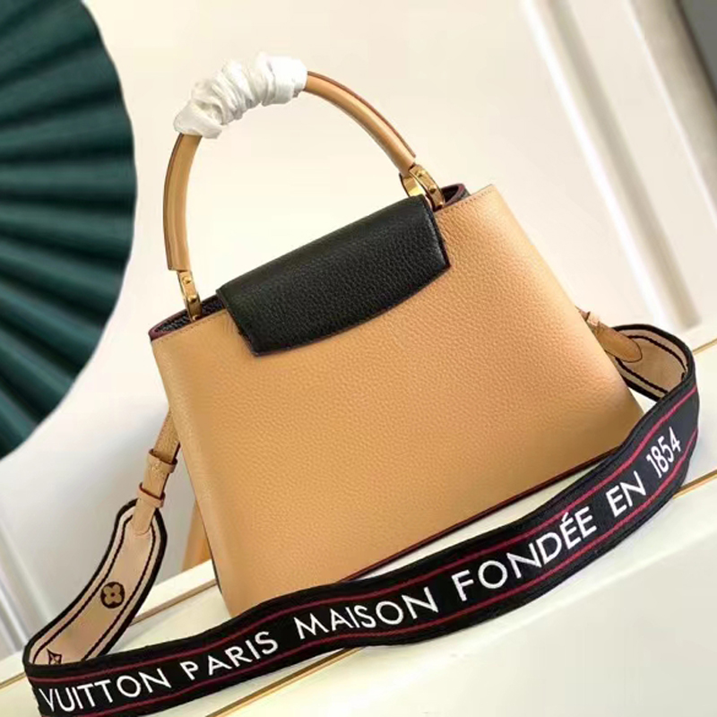 Louis Vuitton CAPUCINES MM  Handbag M58608 Black/Arizona Beige